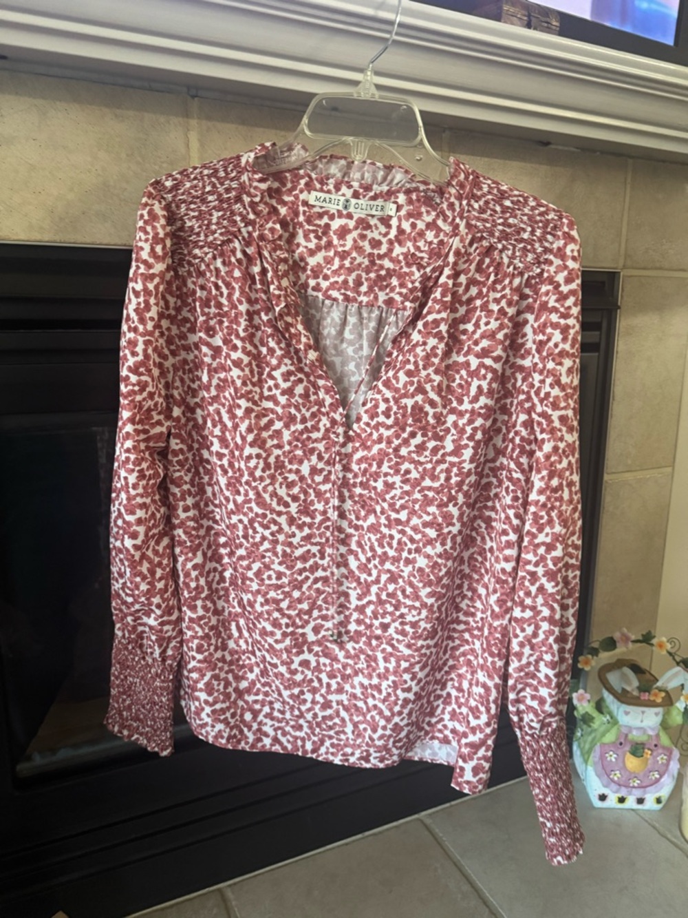 Marie Oliver Pink and White Printed Long-Sleeve Blouse